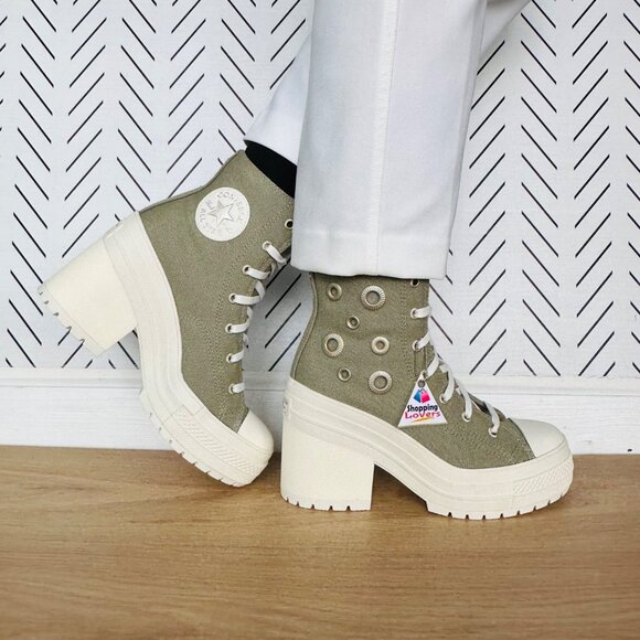 ❤️Converse Chuck 70 De Luxe High Heel Green Platform Sz 7.5 Womens Boots A11175C - Picture 1 of 12